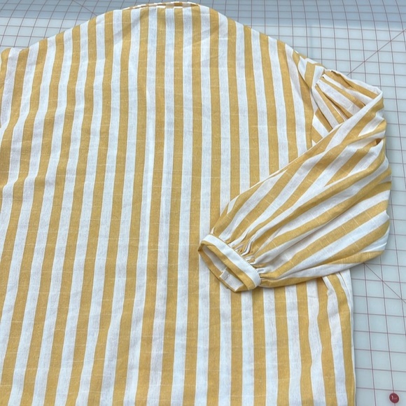 MOLLY BRACKEN Mustard/White Stripe Cottage/Career/City Long Puff SLV Blouse L - Picture 7 of 15